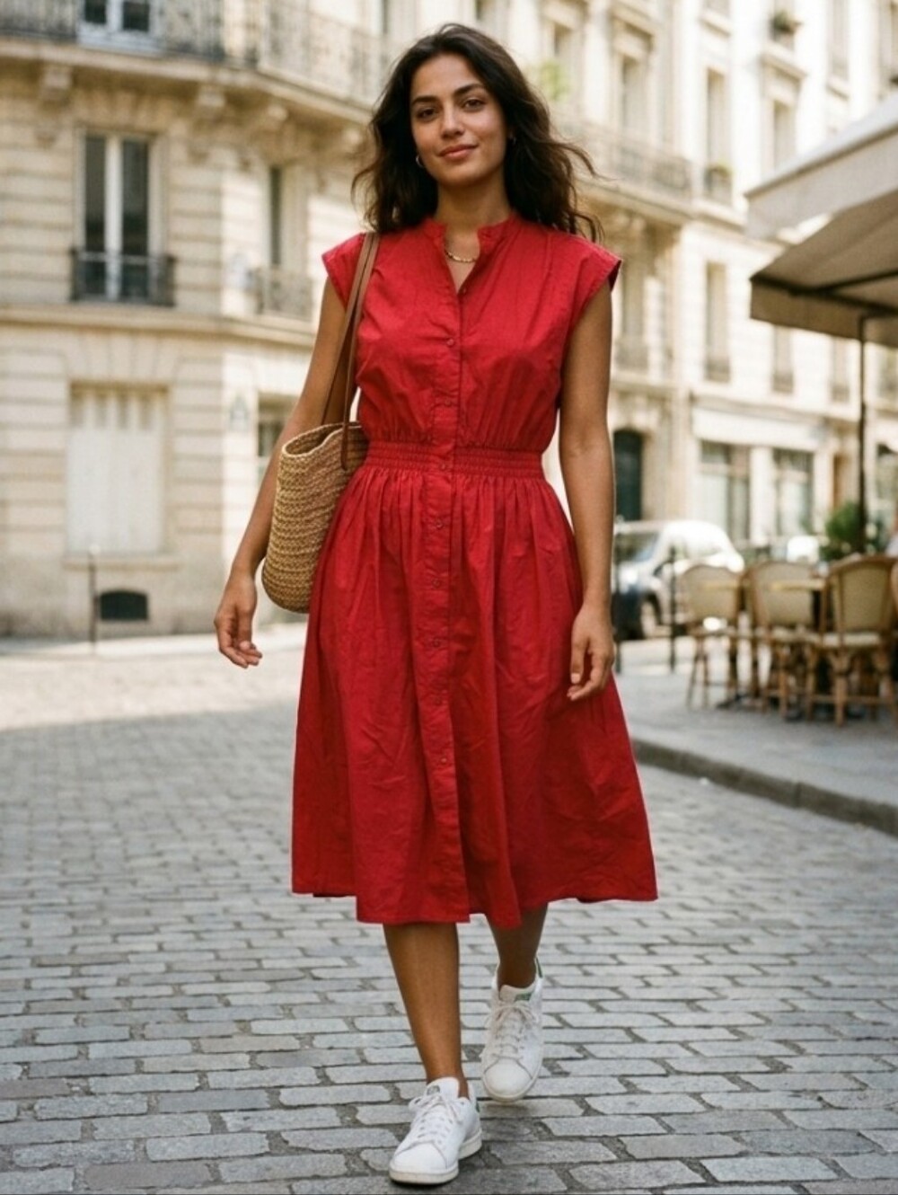 ​🌹 Vintage LACOSTE Red Smocked Waist Midi Shirt Dress 🌹